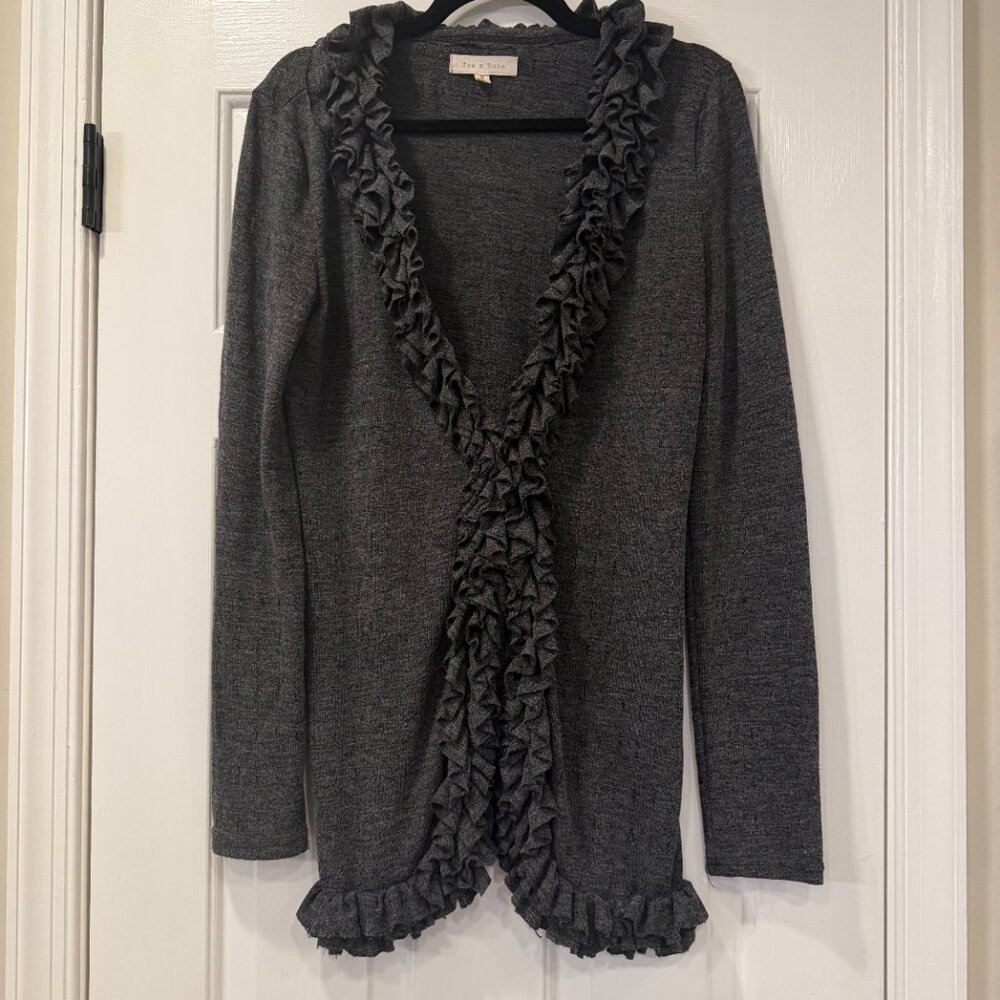 Tea n Rose Charcoal Ruffle Cardigan Romantic Soft Knit Sweater Size M